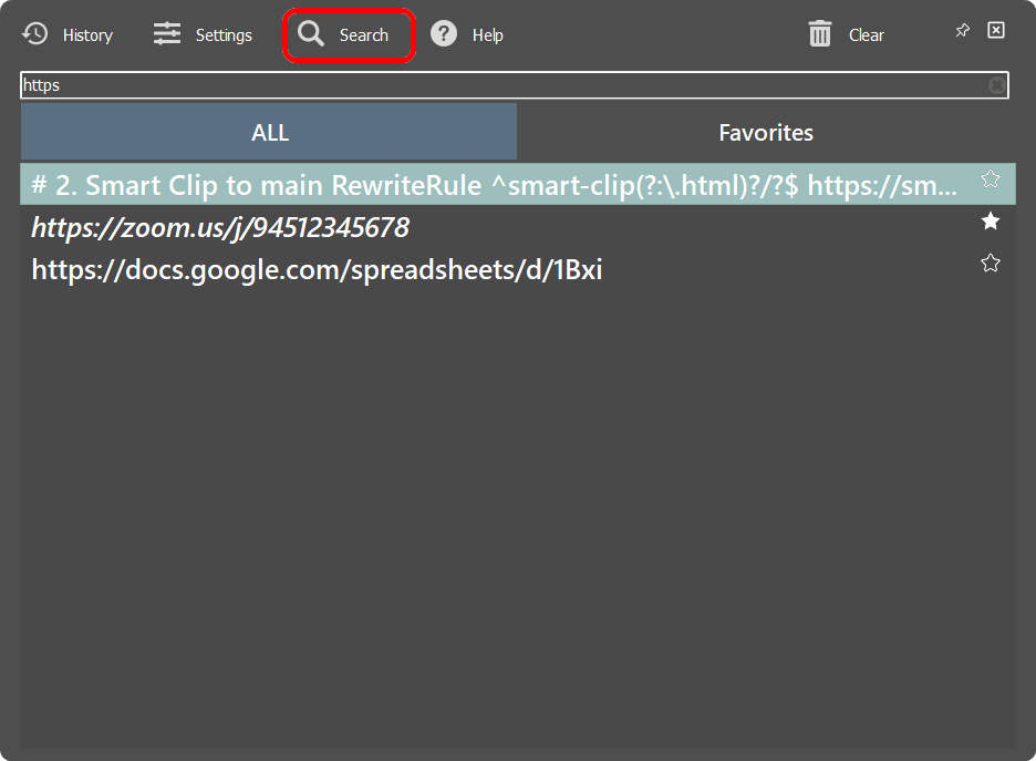 Search in Smart Clip Clip Panel